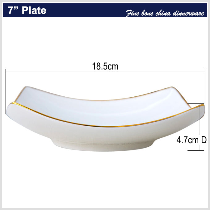 Bone China Square Plate - Curved Edge with Upward Angles