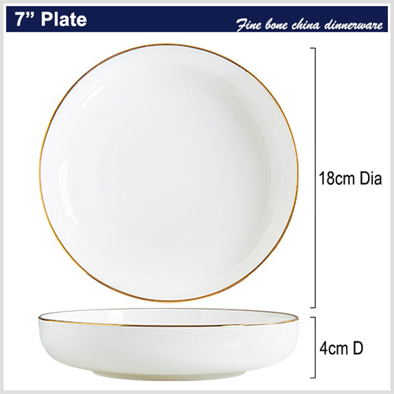 Bone China Salad Plate - White with Gold Rim