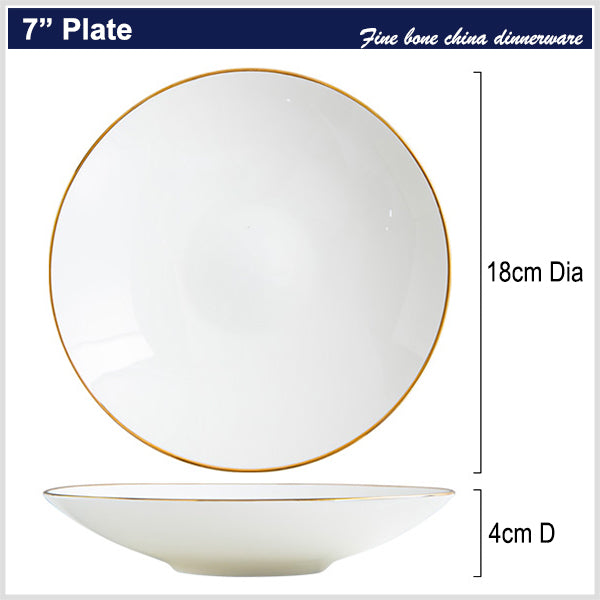 Bone China Dinnerware - Deep Plate with Gold Rim