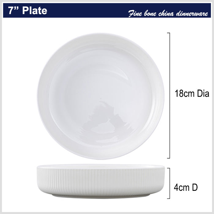 Bone China Dinnerware - Ribbed Plate in Creamy White