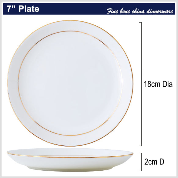 Bone China Dinnerware - Flat Plate with Gold Rim