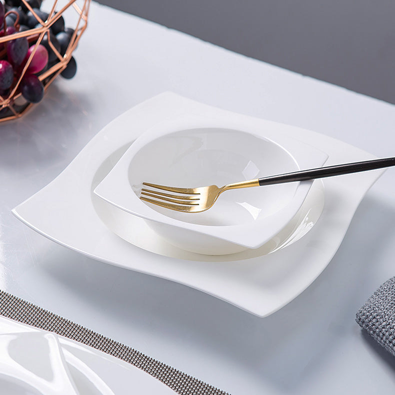 Bone China Dinner Plate - Curved Edge with Concave Circle