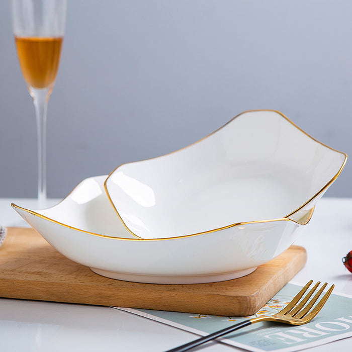 Bone China Octagon Plate - Curved Edge with Upward Angles