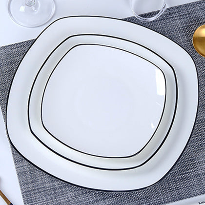 Bone China Flat Plate - Square Shaped with Black Rim