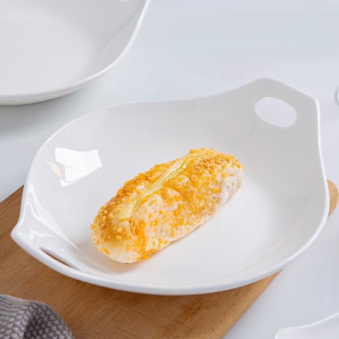 Bone China Deep Plate with Ears - in Creamy White