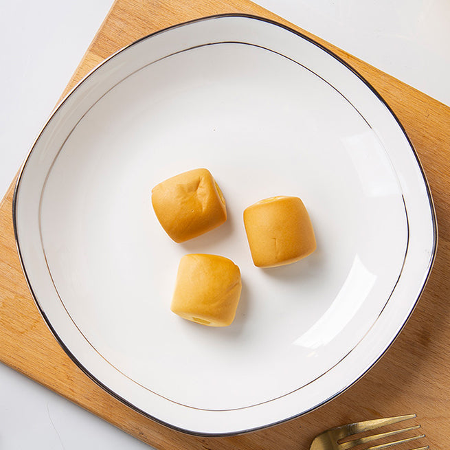 Bone China Plate with Silver Rim - Square with Curved Edge