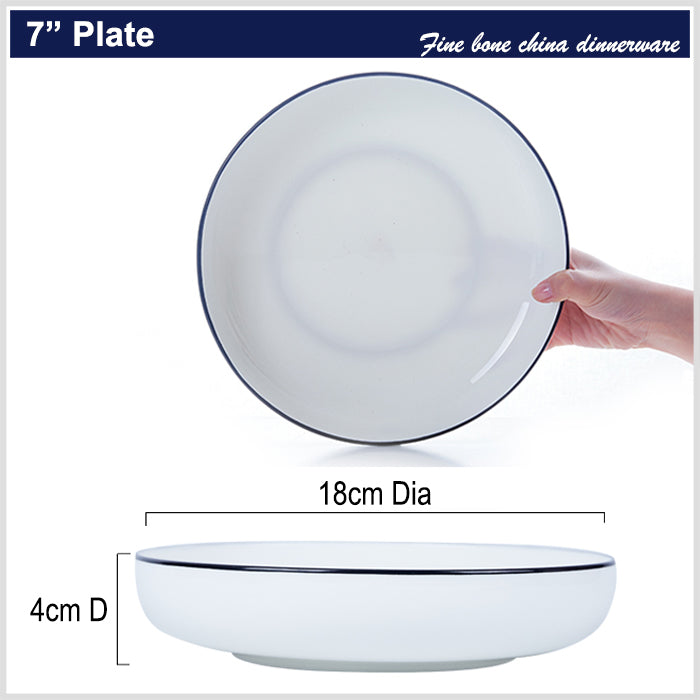 Bone China Round Plate - White with Black Rim