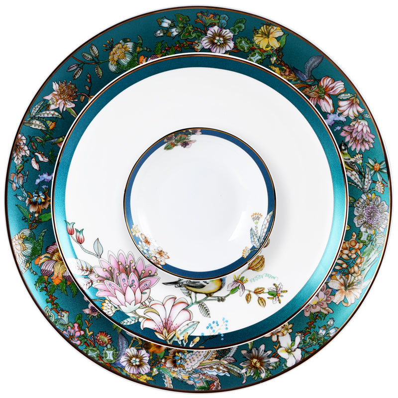 Luxury Bone China Dining Ware Collection - Enameling of Floral Motif in Green