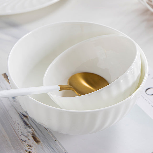 Bone China Round Bowl - with Curved Ridges