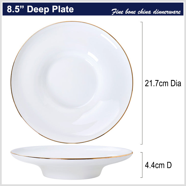 Bone China Dinnerware - Concave Plate with Gold Rim