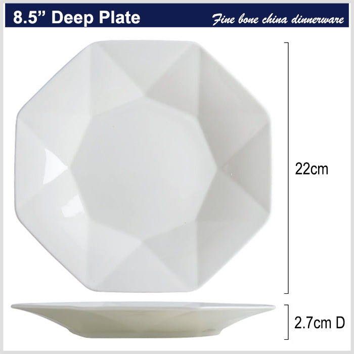 Bone China Dinnerware - Octagon Plate in Creamy White