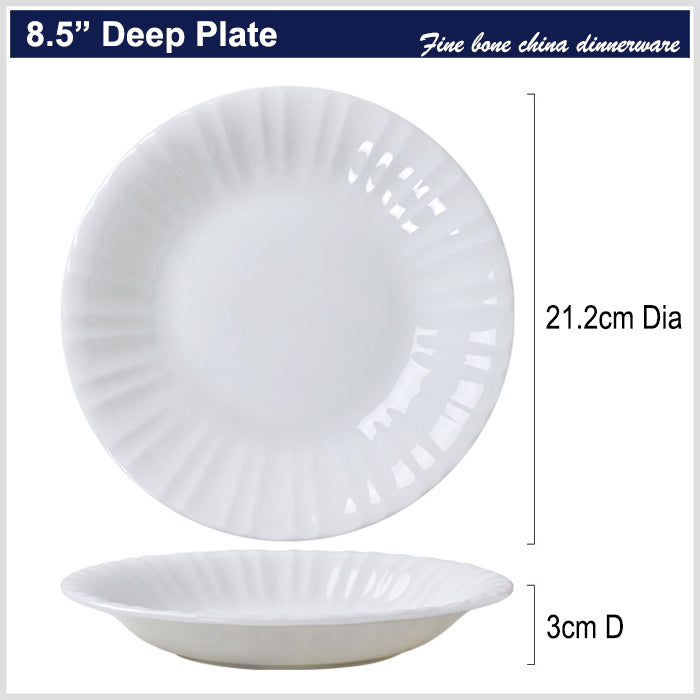 Bone China Round Plate - with Ribbed Front Edge