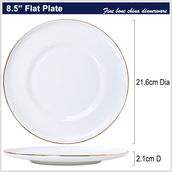 Bone China Dinnerware - Concave Plate with Gold Rim