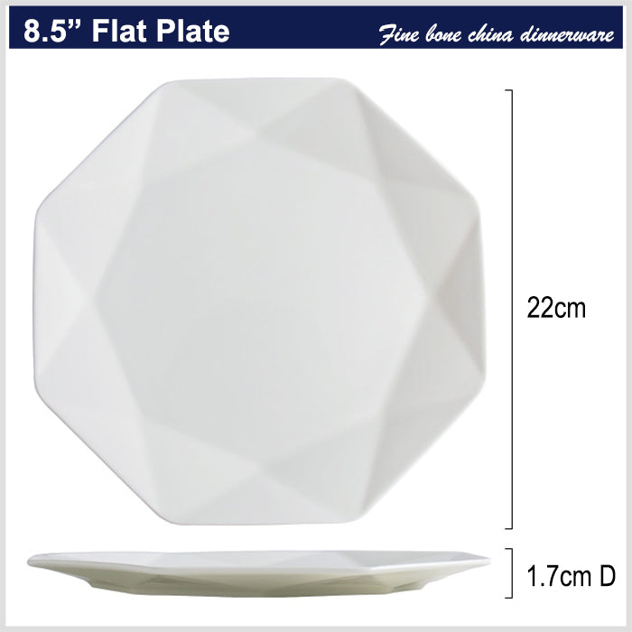 Bone China Dinnerware - Octagon Plate in Creamy White
