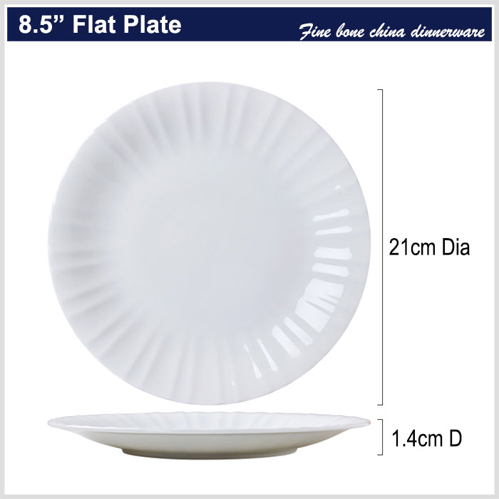 Bone China Round Plate - with Ribbed Front Edge