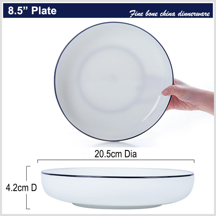 Bone China Round Plate - White with Black Rim