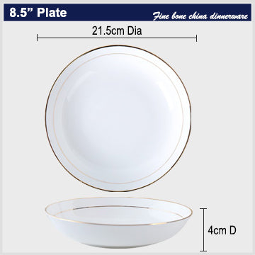 Bone China Dinnerware - Soup Plate with Gold Rim