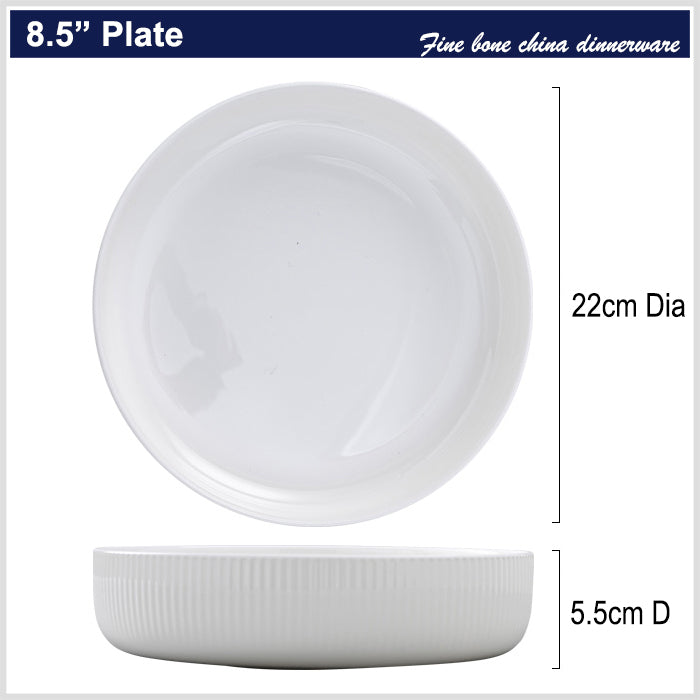 Bone China Dinnerware - Ribbed Plate in Creamy White