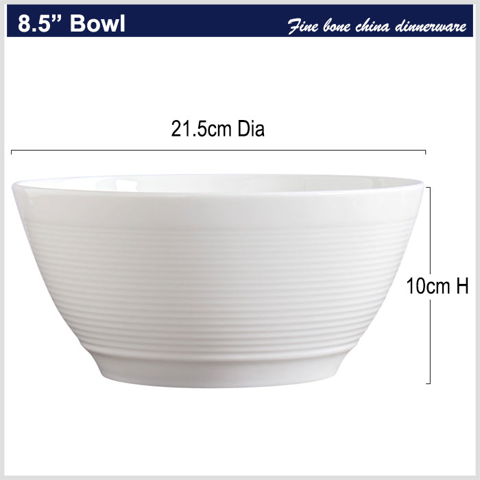 Bone China Round Bowl - Horizontal Ridges on Surface