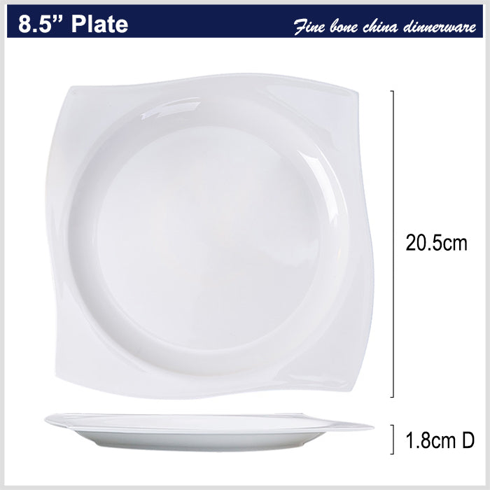 Bone China Dinner Plate - Curved Edge with Concave Circle