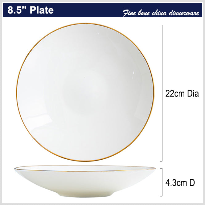 Bone China Dinnerware - Deep Plate with Gold Rim