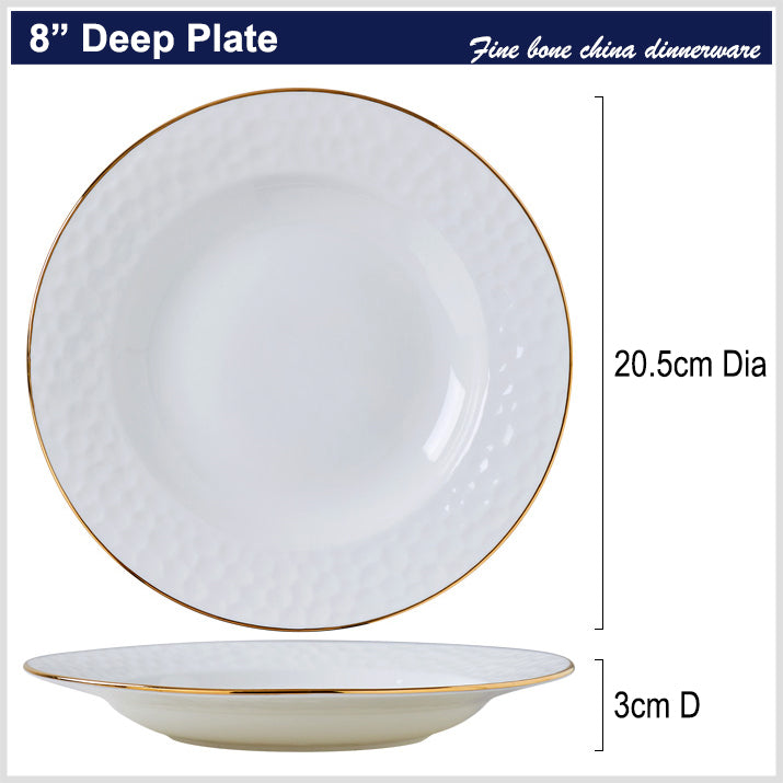 Bone China Round Plate - Golf Shaped Surface & Gold Rim