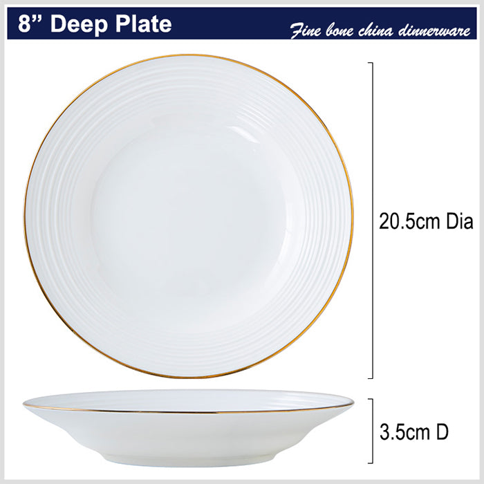 Bone China Round Plate - Front Ridges & Gold Rim