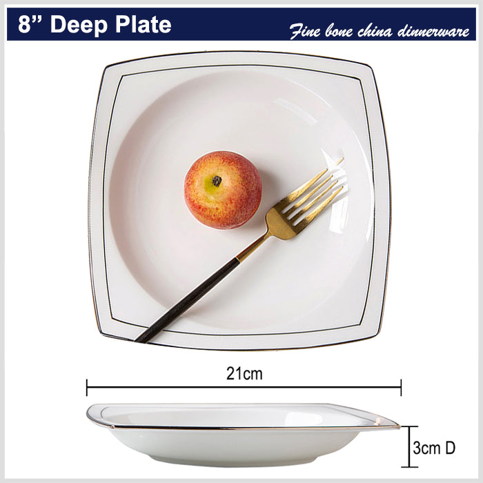 Bone China Dinnerware - Square Plate & Concave Circle