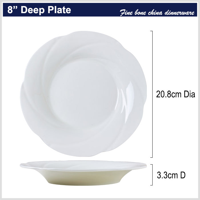 Bone China Dinner Plate -  Scalloped Rim & Carving on Front Edge