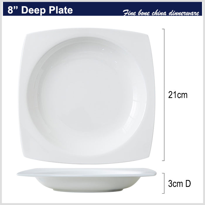 Bone China Dinnerware - Square Plate & Concave Circle