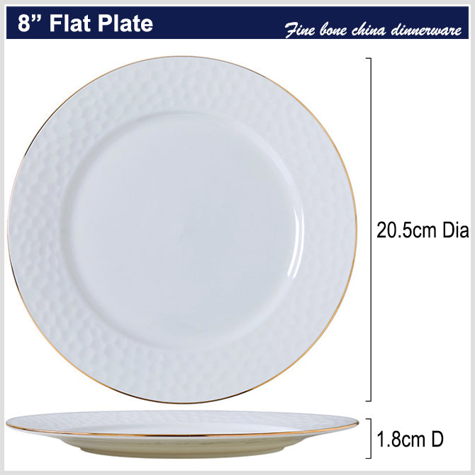 Bone China Round Plate - Golf Shaped Surface & Gold Rim