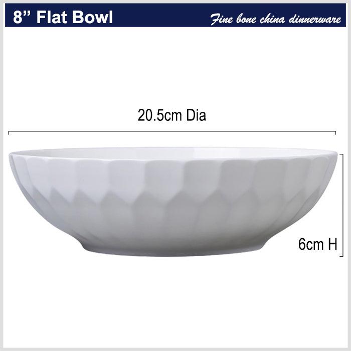 Bone China Tableware - Round Bowl with Hexagonal Ridges