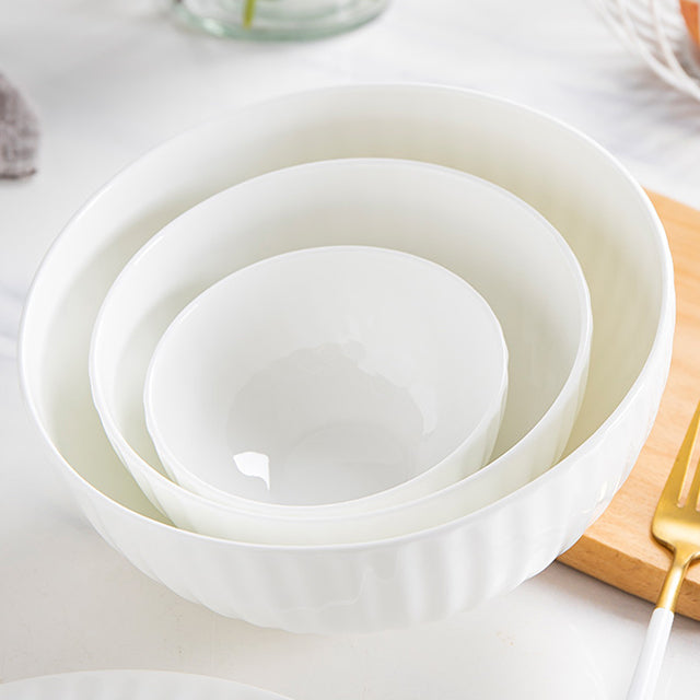 Bone China Round Bowl - with Curved Ridges