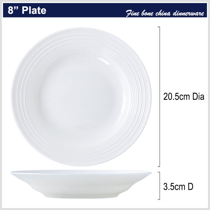 Bone China Round Plate - with Front Ridges