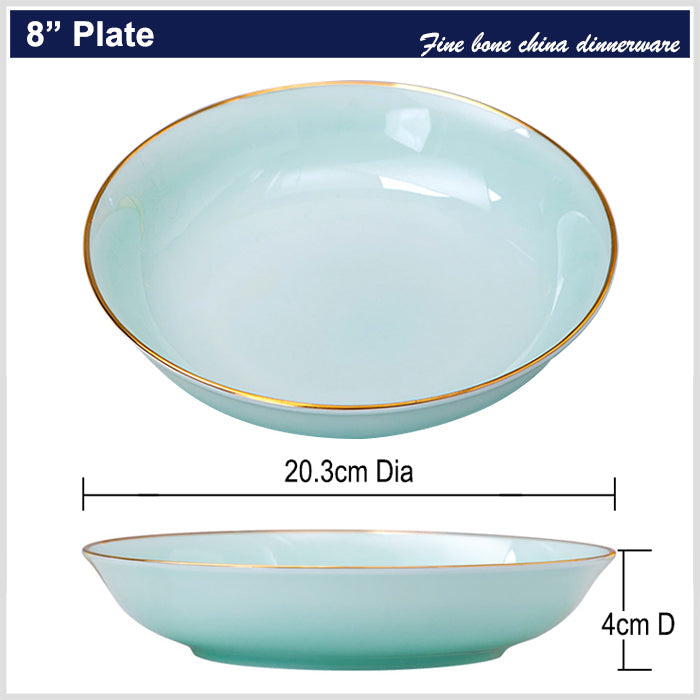 Bone China Celadon Dinnerware - Soup Plate with Gold Rim