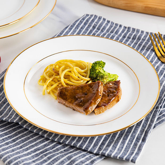 Bone China Flat Plate - White with Gold Rim