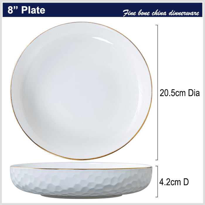 Bone China Round Plate - Golf Shaped Surface & Gold Rim