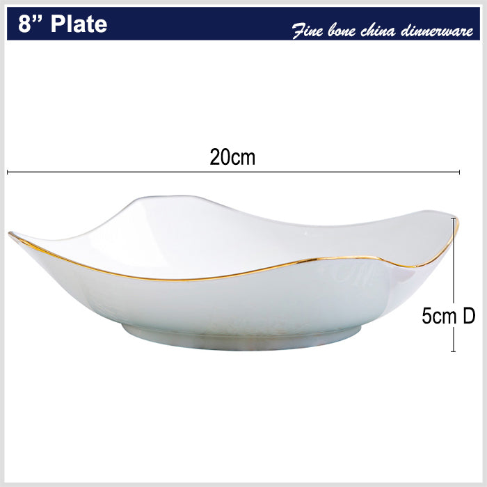 Bone China Octagon Plate - Curved Edge with Upward Angles