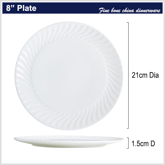 Bone China Dinner Plate - with Ribbed Front Edge