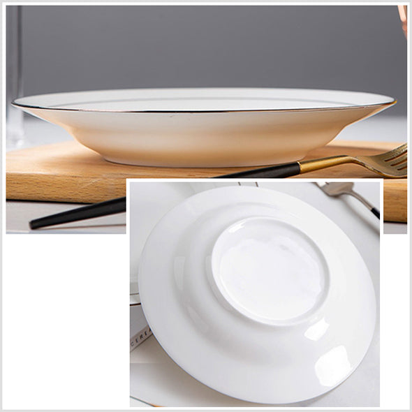 Bone China Flat Plate - White with Silver Rim