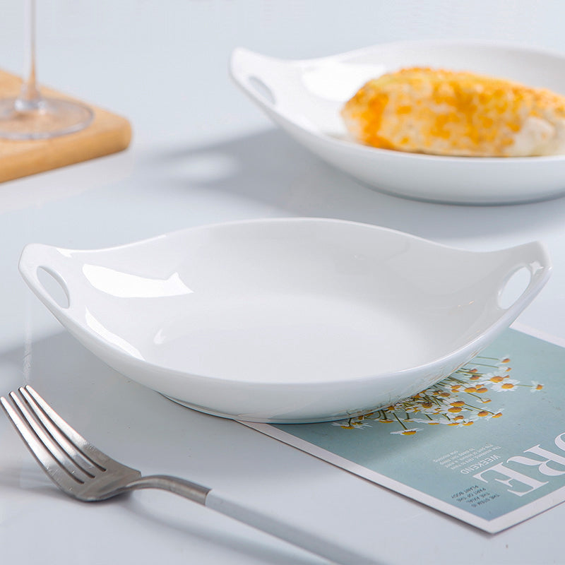 Bone China Deep Plate with Ears - in Creamy White