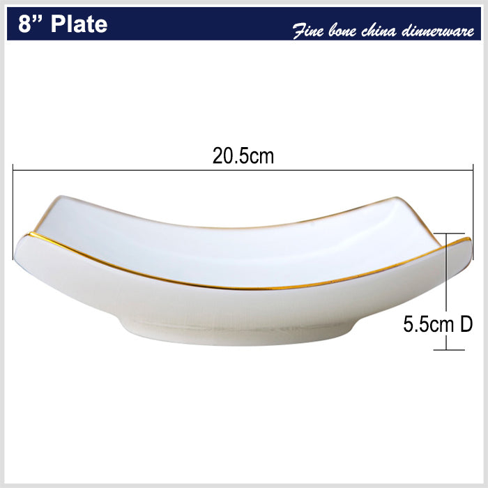 Bone China Square Plate - Curved Edge with Upward Angles