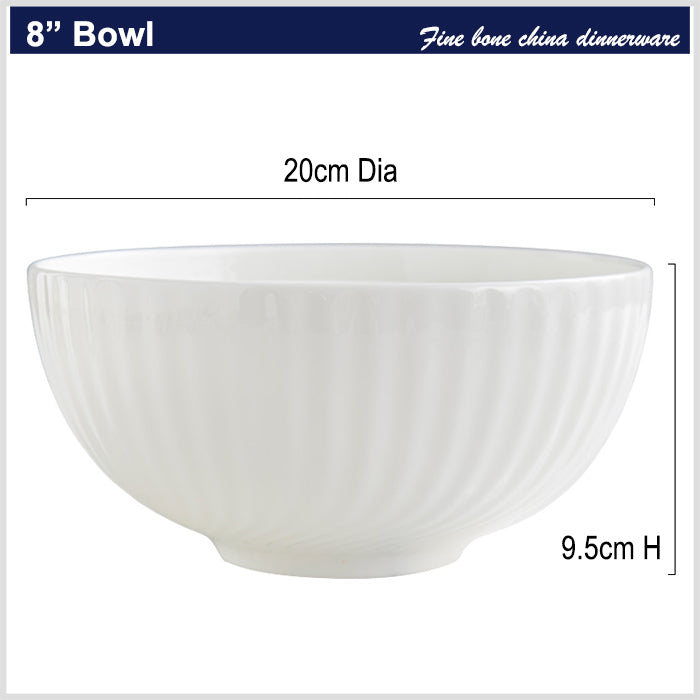 Bone China Round Bowl - with Curved Ridges