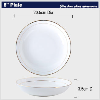 Bone China Dinnerware - Soup Plate with Gold Rim