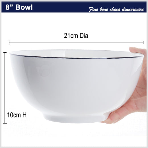 Bone China Round Bowl - White with Black Rim & Foot