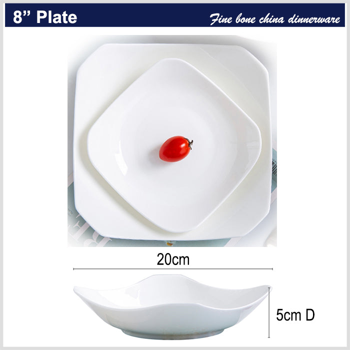 Bone China Octagon Plate - Curved Edge & Upward Angles
