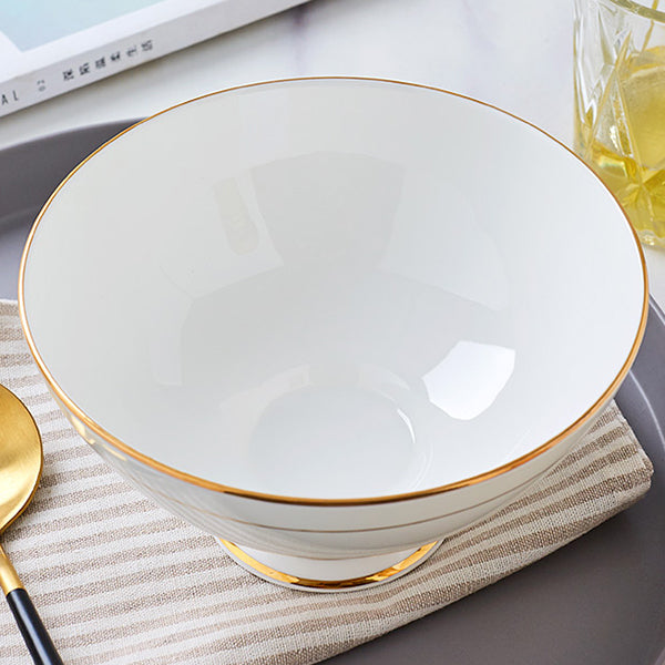 Bone China Tableware - High Foot Bowl with Gold Rim