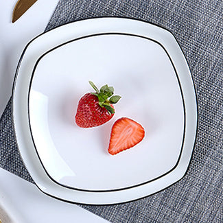 Bone China Flat Plate - Square Shaped with Black Rim