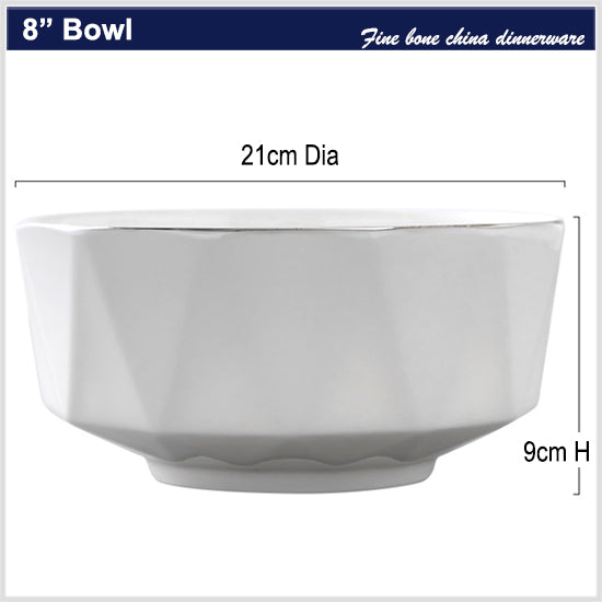 Bone China Tableware - Octagon Bowl with Silver Rim