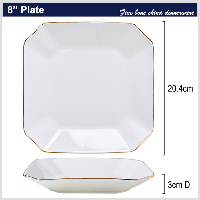 Bone China Dinnerware - Octagon Plate with Gold Rim